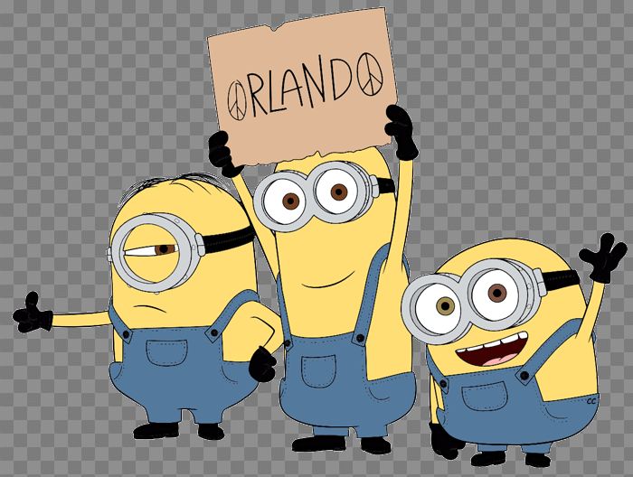 Minions Holding Orlando Peace Sign - Fun Cartoon Illustration