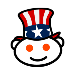 Reddit alien mascot wearing a red, white, and blue Uncle Sam-style top hat with stars and stripes.