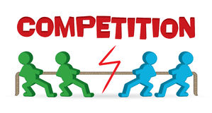 Two teams in green and blue pulling a rope with a lightning bolt between them, under the word "COMPETITION".