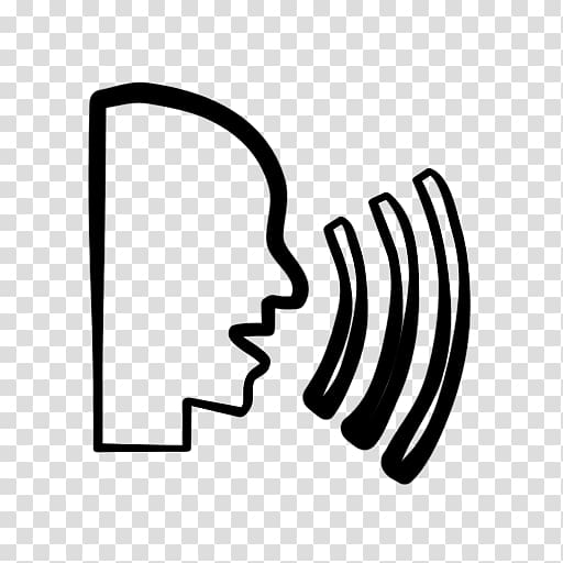 Silhouette of a person speaking with sound waves radiating outward, symbolizing voice, speech, or audio output.