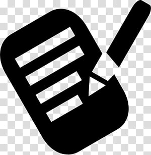Black icon of a document with horizontal lines and a diagonal pencil, symbolizing editing or writing.