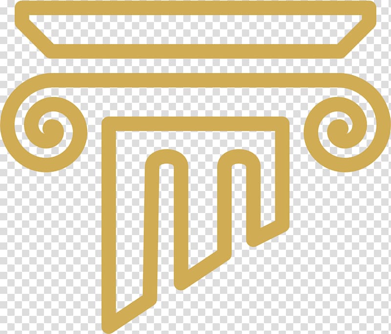 Golden Ionic column capital icon with scroll volutes and echinus, stylized as a vector graphic on transparent background.