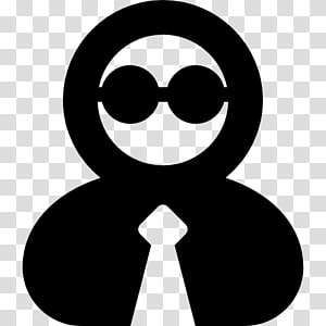 Silhouette of a person in a suit and tie wearing sunglasses, representing anonymity or professionalism.