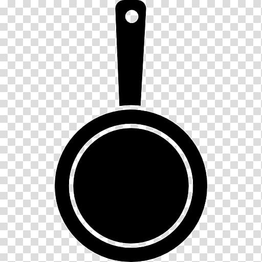 Black silhouette of a frying pan with handle and hanging hole on transparent background.