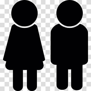 Black silhouette icons of a woman in a dress and a man in pants, representing gender symbols on a transparent background.