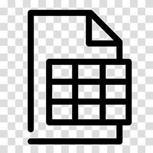 Black line icon of a document with a grid, representing a spreadsheet or data table.