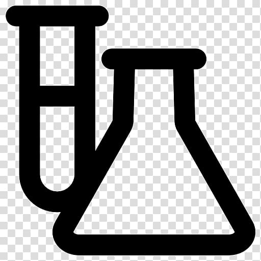 Black silhouette icon of a test tube and Erlenmeyer flask on transparent background, representing chemistry or laboratory science.