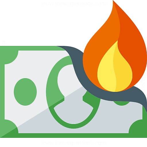Burning Money Icon - Visual Metaphor for Financial Waste or Inflation