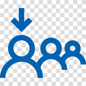Blue icon showing a downward arrow pointing to the first of three stylized human figures, symbolizing user selection or onboarding.