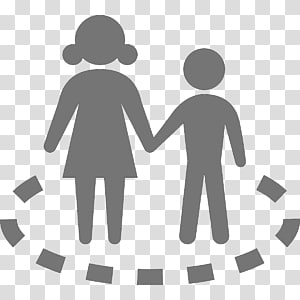 Silhouette of a woman and child holding hands, surrounded by a dotted protective circle.