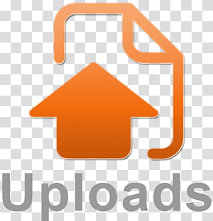 Orange upload icon with upward arrow inside a document outline, labeled "Uploads"