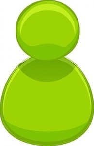 Bright green glossy user icon with rounded head and torso, representing a generic person or profile.