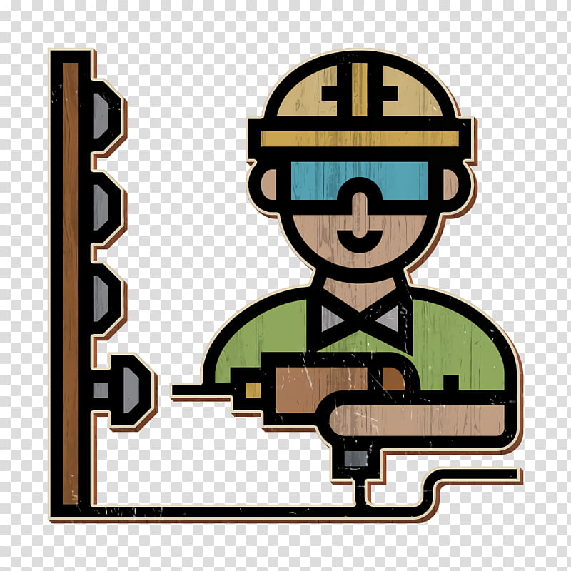 Construction Worker Icon - Safety Gear & Power Tool Use