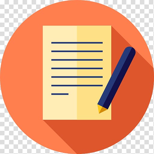 Yellow document with blue text lines and a blue pencil, symbolizing writing or editing.