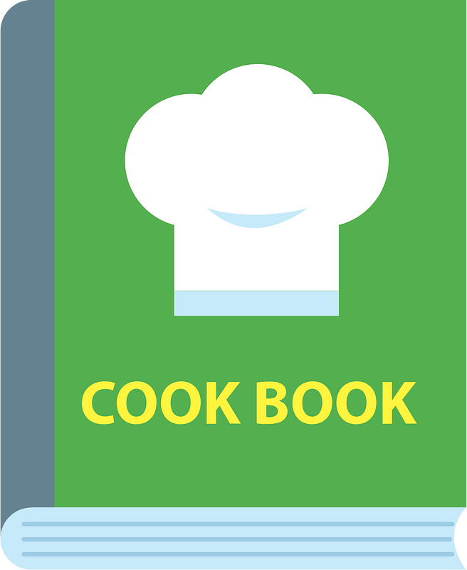 Green cookbook cover with white chef's hat icon and yellow "COOK BOOK" text.