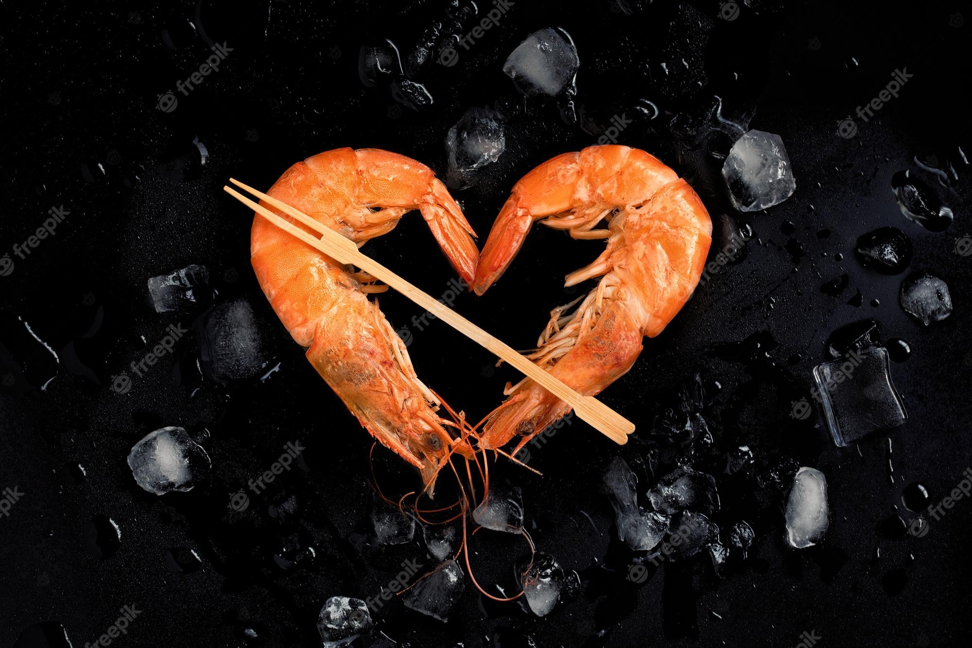 Red Atlantic Shrimp Laid Out In The Shape Of A Heart Illustration ...