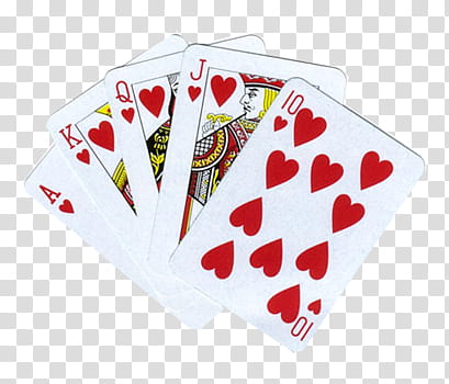 A fanned hand of five red heart playing cards: Ace, King, Queen, Jack, and Ten.