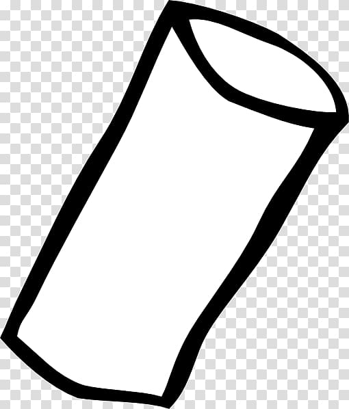 Simple line drawing of a tilted cylindrical container or cup with open top, white interior, and bold black outline.
