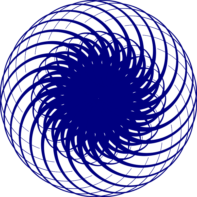 Blue concentric spiral lines forming a dynamic vortex on olive green background.