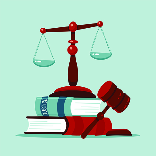 Scales of justice balanced atop legal books with a gavel, symbolizing law and fairness.