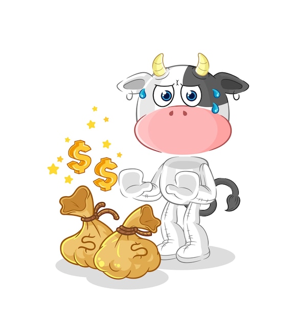 Financial Stress in Farming - Illustrated Cow with Money Bags