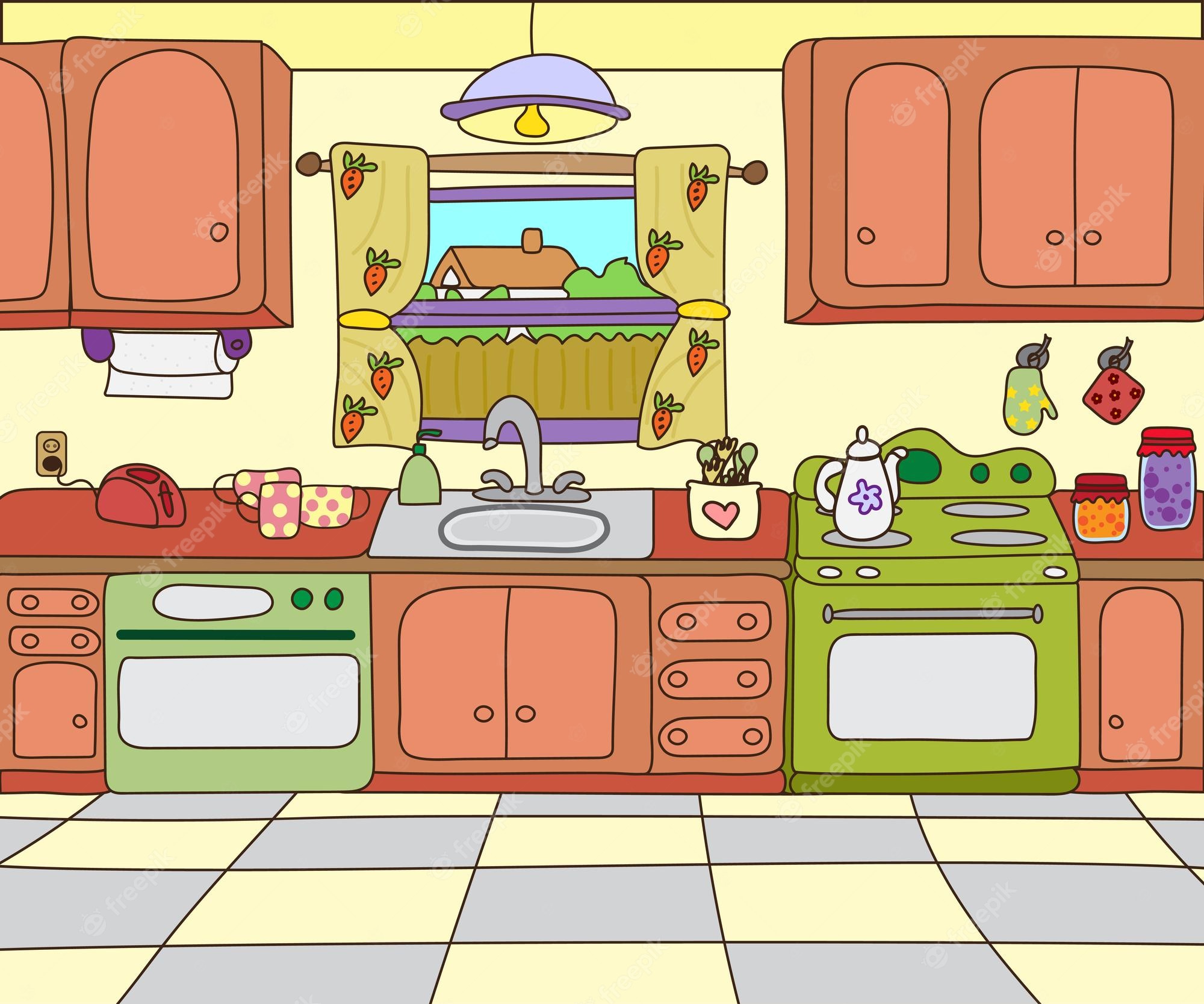 Cheerful Cartoon Kitchen Illustration Free Vector Art For Kids Cheerful Cartoon Kitchen Illustration Free Vector Art For Kids