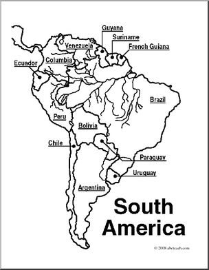 Black-and-white labeled map of South America showing countries and major rivers.