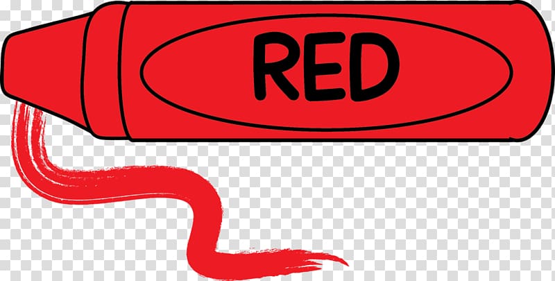 A red crayon labeled "RED" with a bold stroke of red pigment trailing from its tip, on a transparent background.