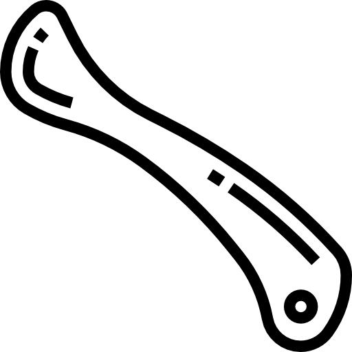 Simple black-and-white line drawing of a classic dog bone shape, stylized and symmetrical.