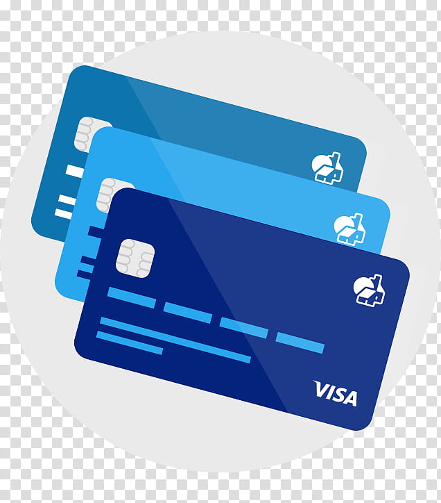 Three overlapping blue Visa credit cards with chip and house icon, illustrating financial services or payment options.