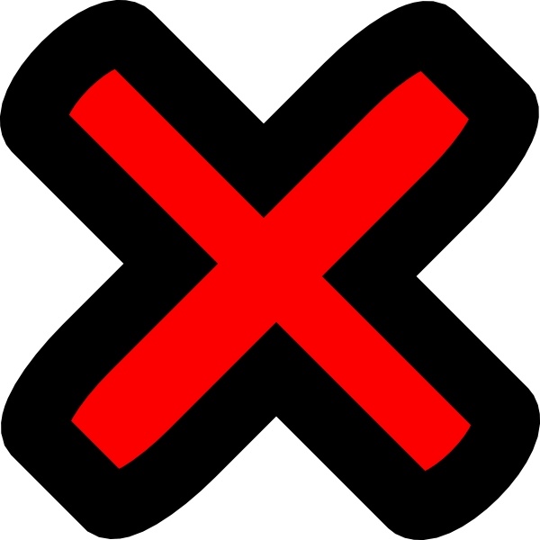 Red X symbol with thick black outline, indicating error, cancellation, or prohibition.