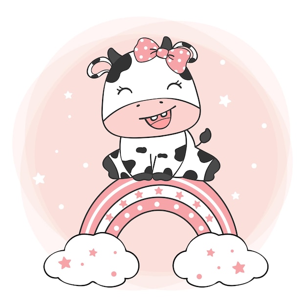 Adorable Cow on Rainbow - Free Illustration for Kids’ Content