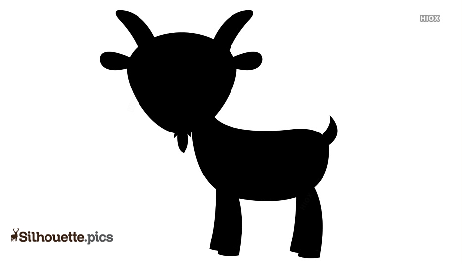 Black silhouette of a cartoon-style goat standing sideways with horns and tail.