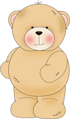 Stuffed beige teddy bear with stitched patches, rosy cheeks, and a gentle expression.