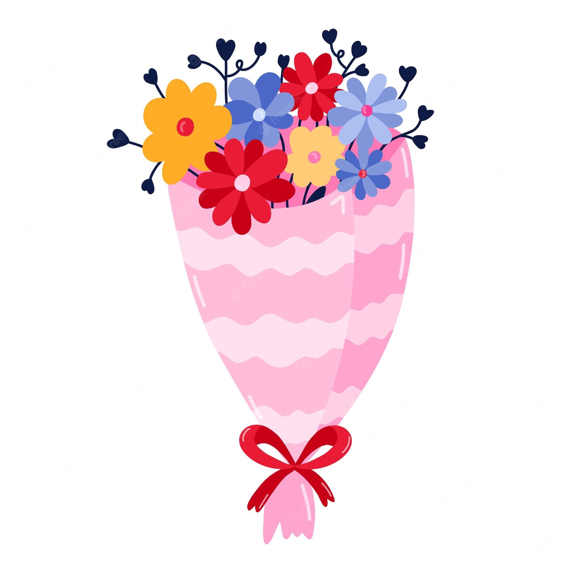 Cute Bouquet Flowers Balloons Valentine Day Vector Illustration - Clip ...