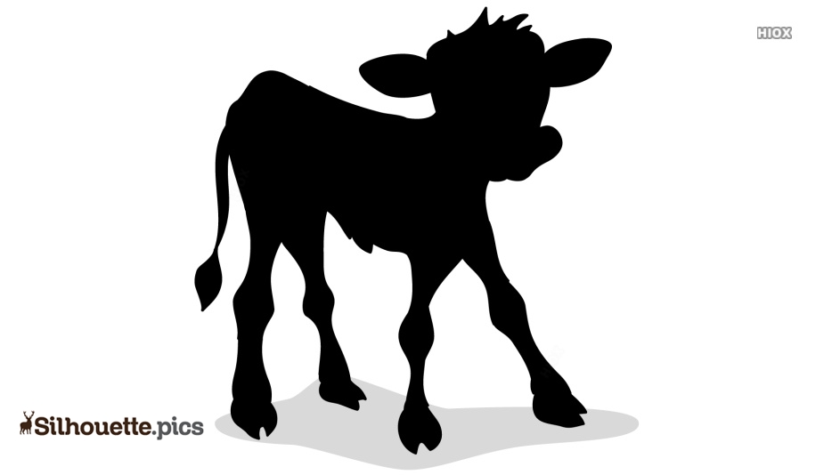 Black silhouette of a young calf standing in profile with soft shadow beneath, on white background.