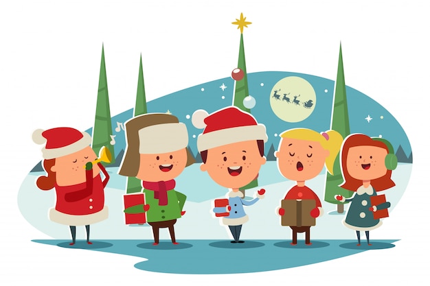 Festive Kids Caroling Illustration - Free Holiday Clipart