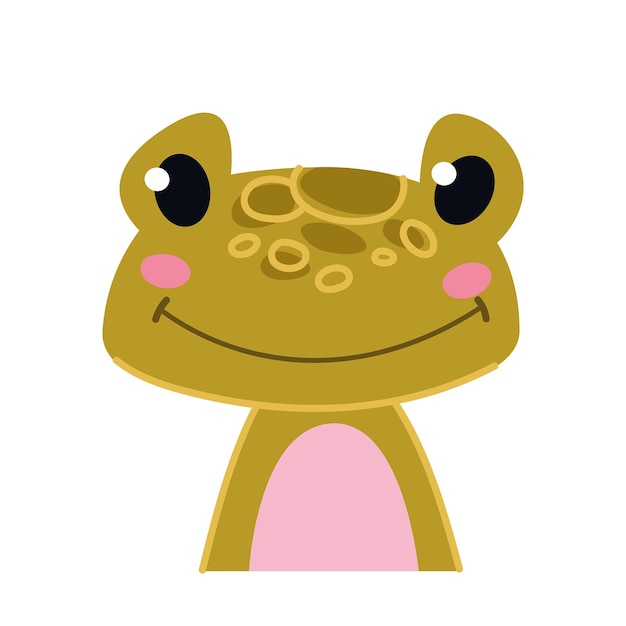 Cute cartoon frog with big eyes, pink cheeks, and a smiling face on white background.