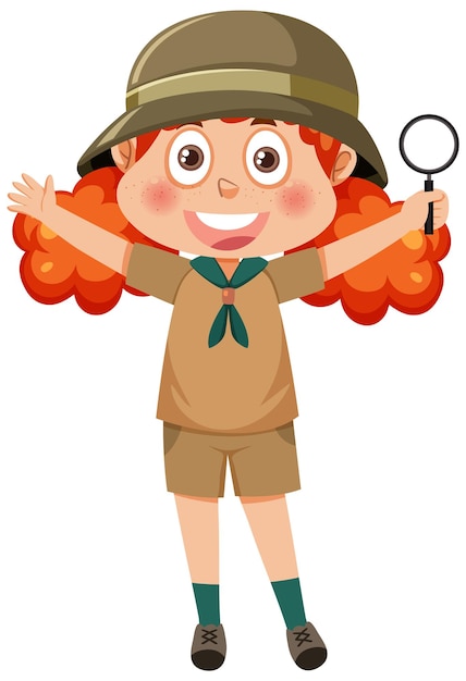 Adventure-Ready Girl Scout with Magnifying Glass - Free Illustration