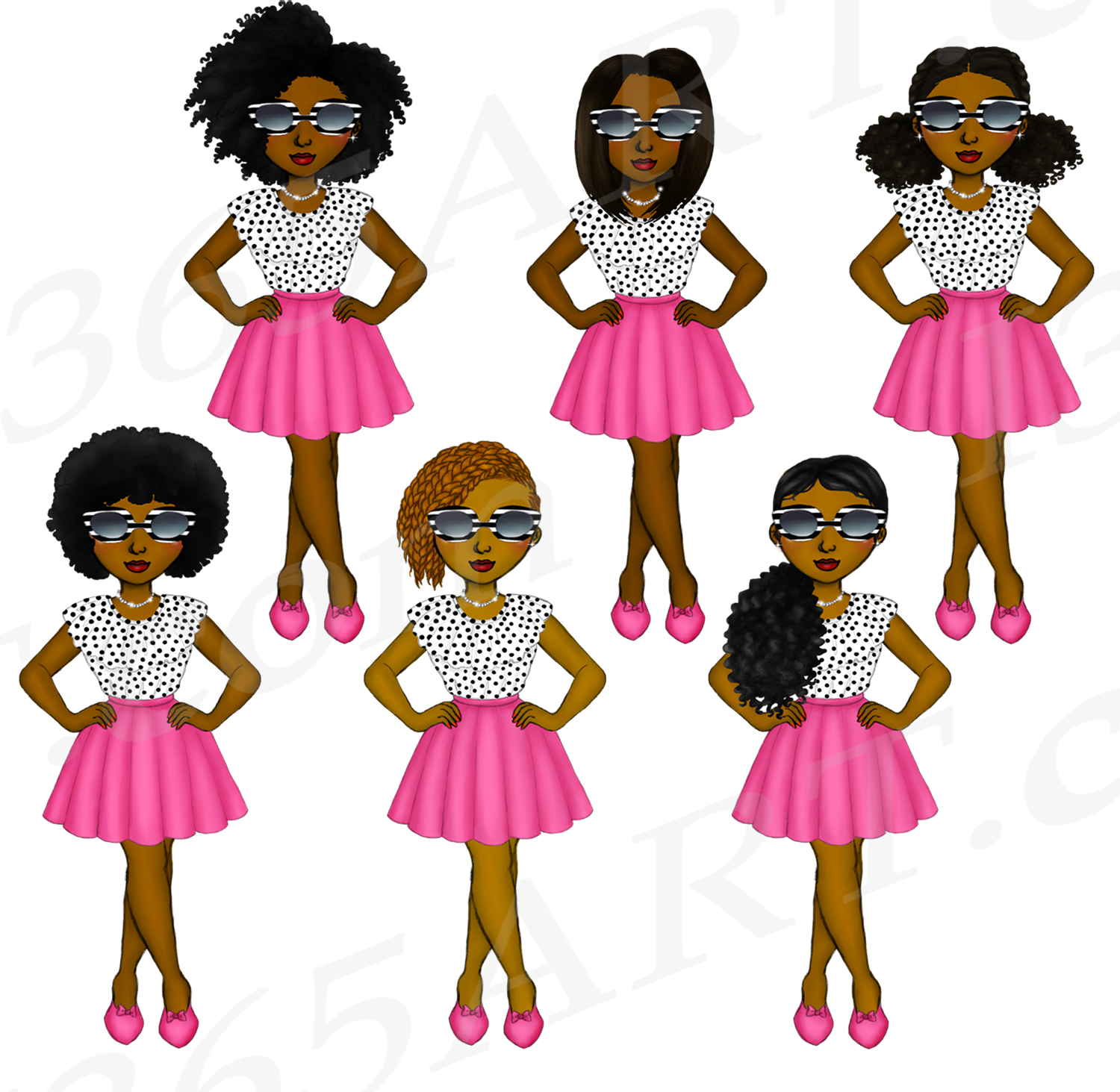 Stylish Afrocentric Fashion Illustration - Diverse Hair Styles & Outfits