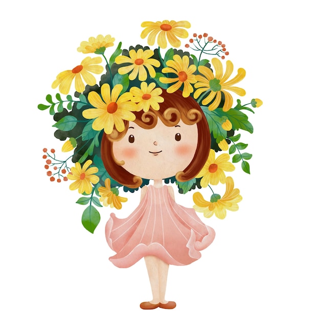 Whimsical Flower Girl Illustration - Free Download & Usage Ideas
