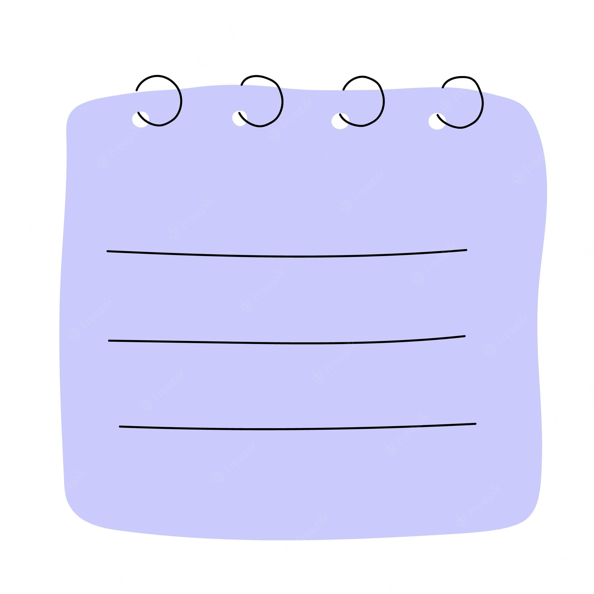 Light purple spiral-bound notepad with three horizontal lines, blank for writing.