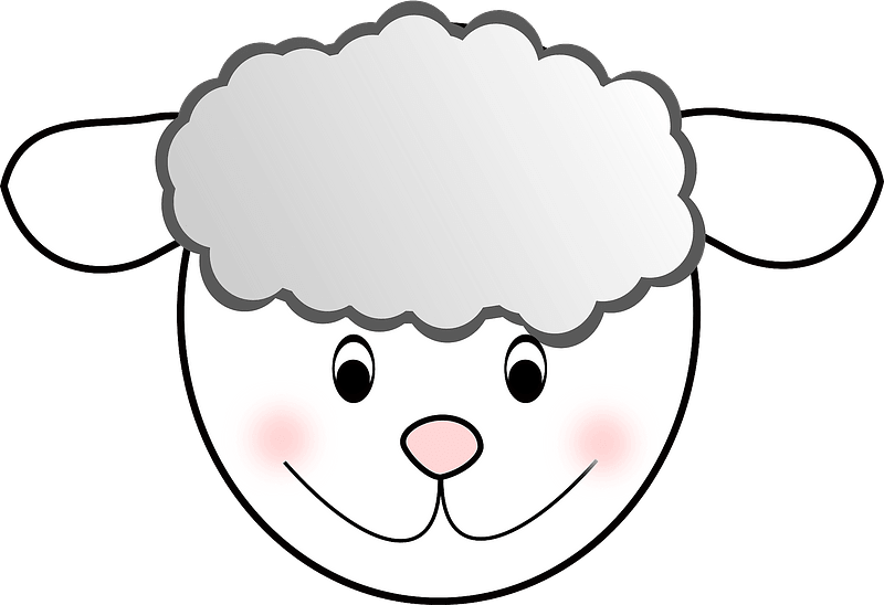 Cute cartoon sheep face with fluffy white wool, pink cheeks, and a smiling expression.