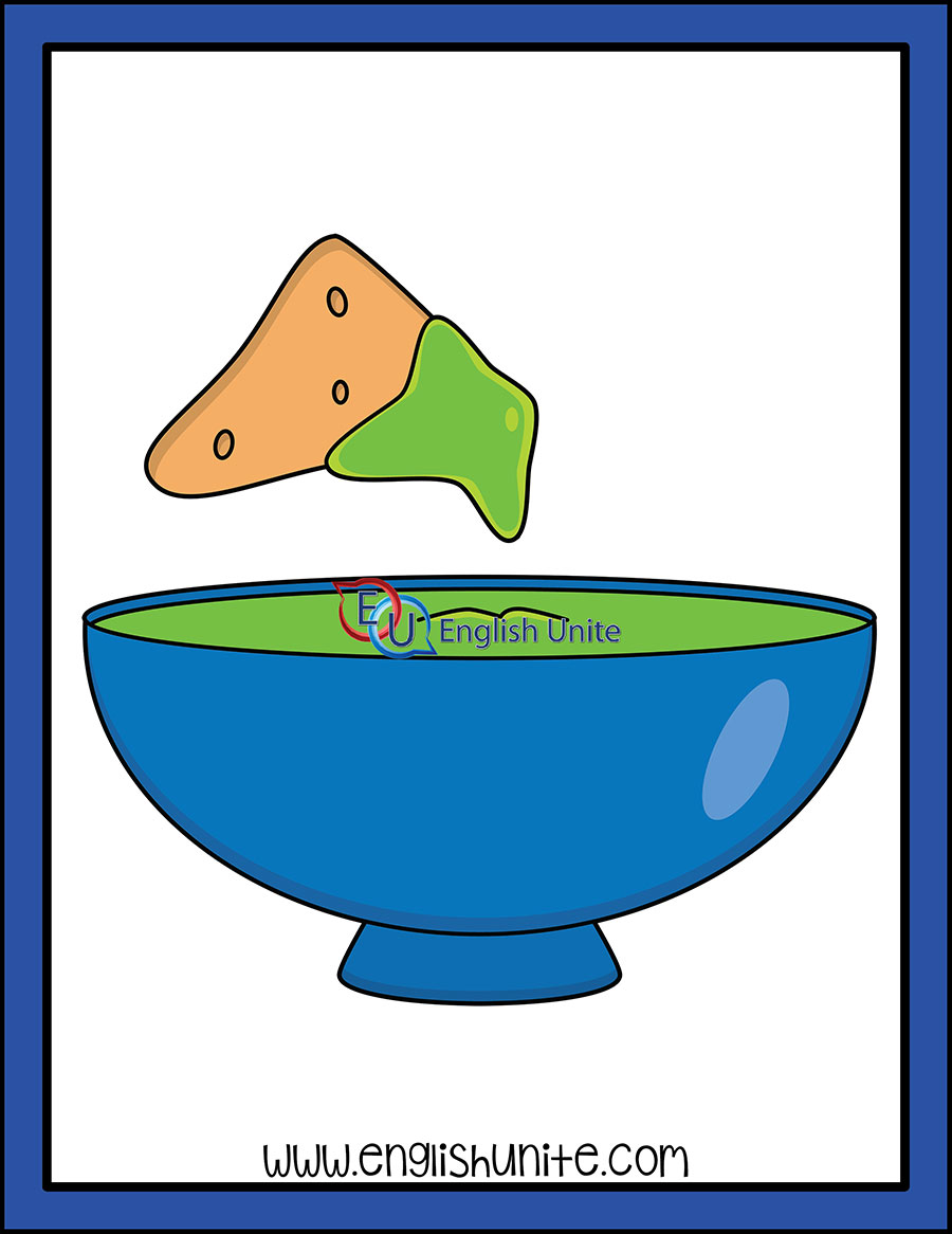 Chip Dipping in Guacamole - Fun Food Illustration for English Learning