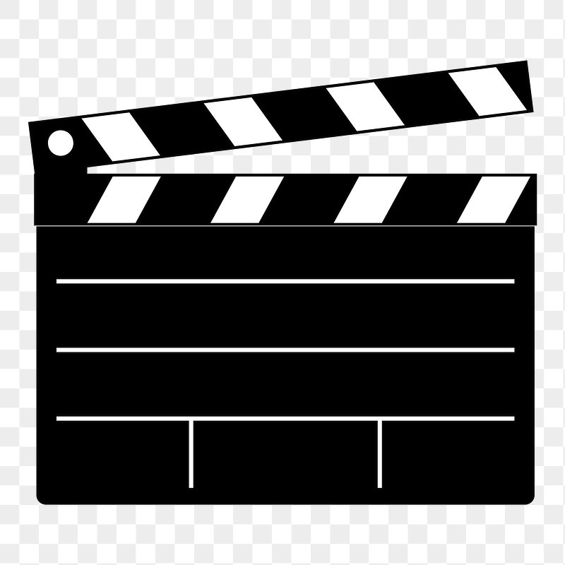 Black and white film clapperboard with hinged top and striped sticks, used for marking takes in video production.