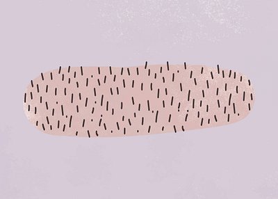 Illustrated pink oval with black short strokes resembling hair or texture on light background.