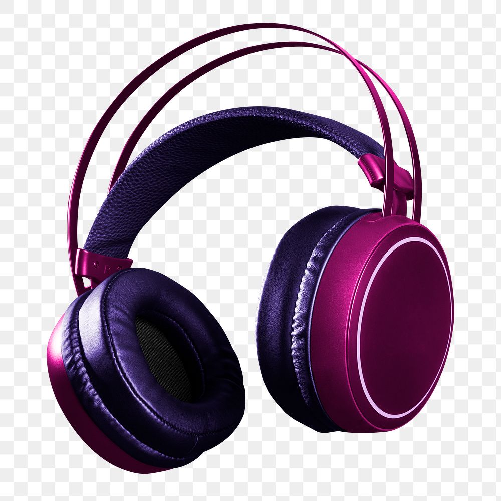 Sleek over-ear headphones in glossy magenta and deep purple with padded leather earcups and adjustable headband.