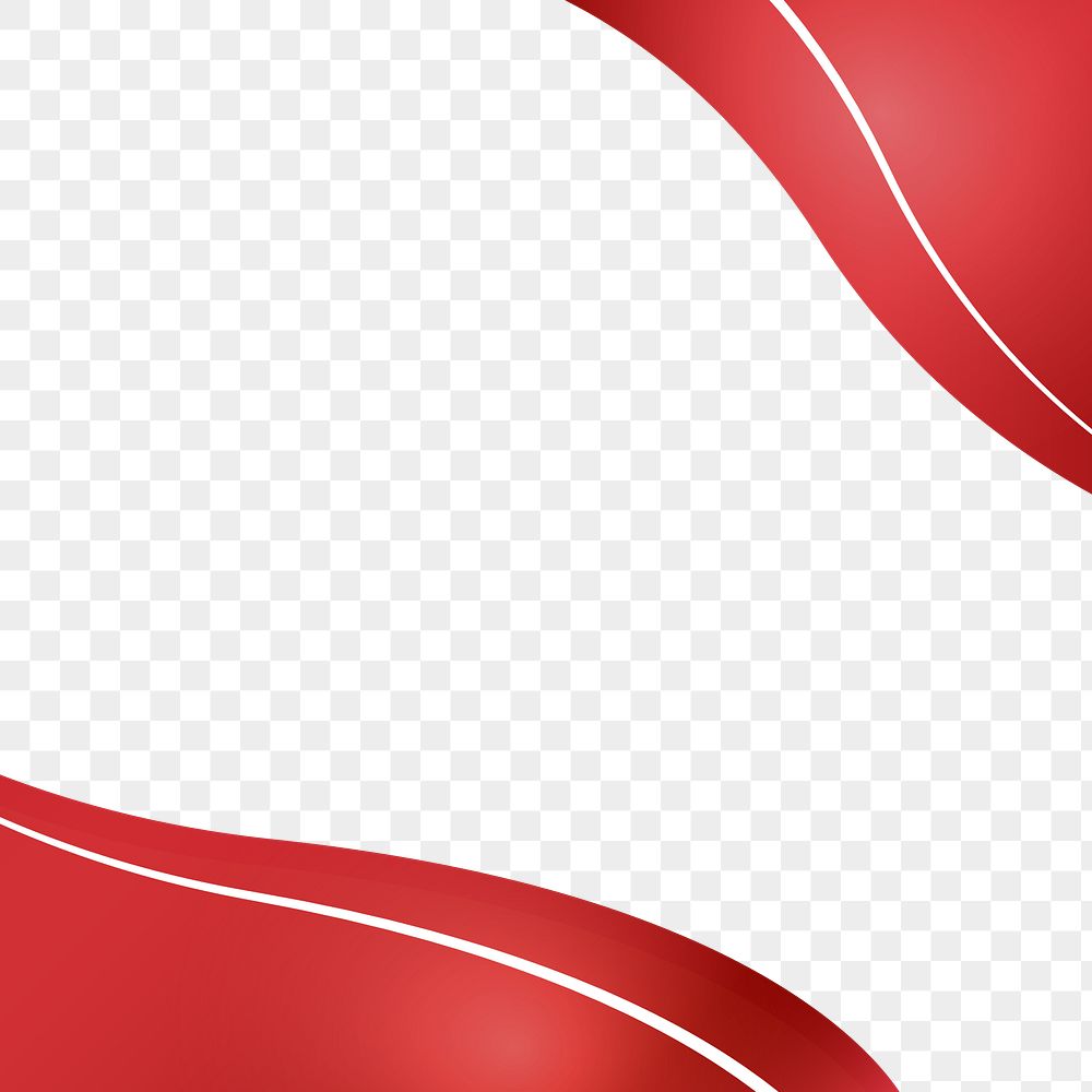 Red glossy ribbon wave design on transparent background, ideal for banners and headers.