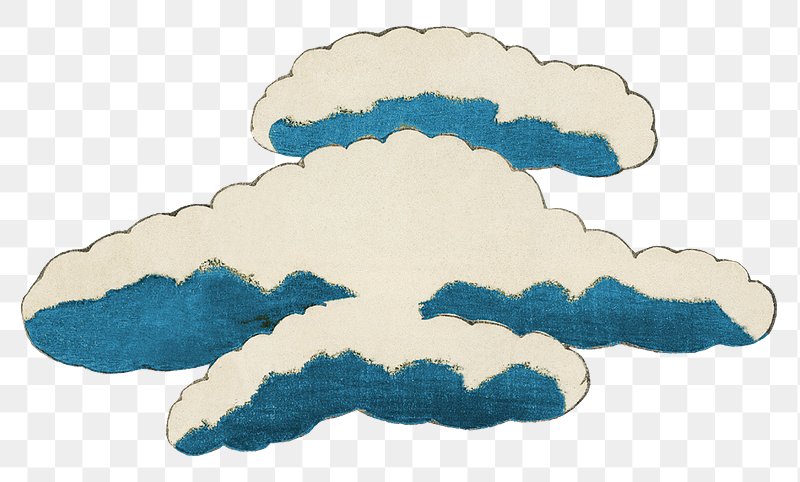 Stylized traditional Japanese cloud motif with cream and indigo blue layers on transparent background.