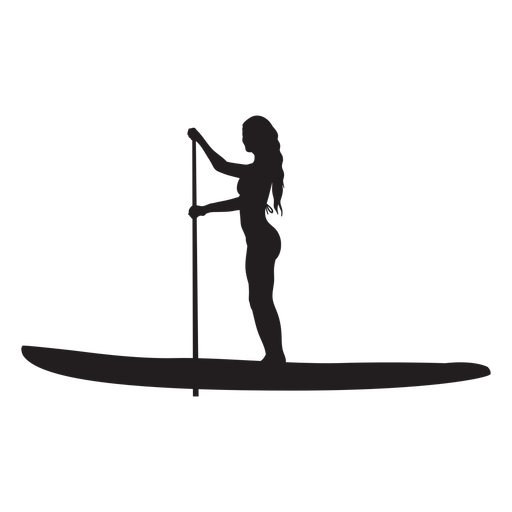 Silhouette of a person stand-up paddleboarding on calm water.